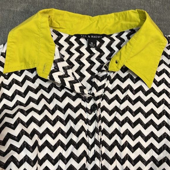 Zac & Rachel button up cotton-spandex size XL white with black zigzag 24-148 - Picture 4 of 8